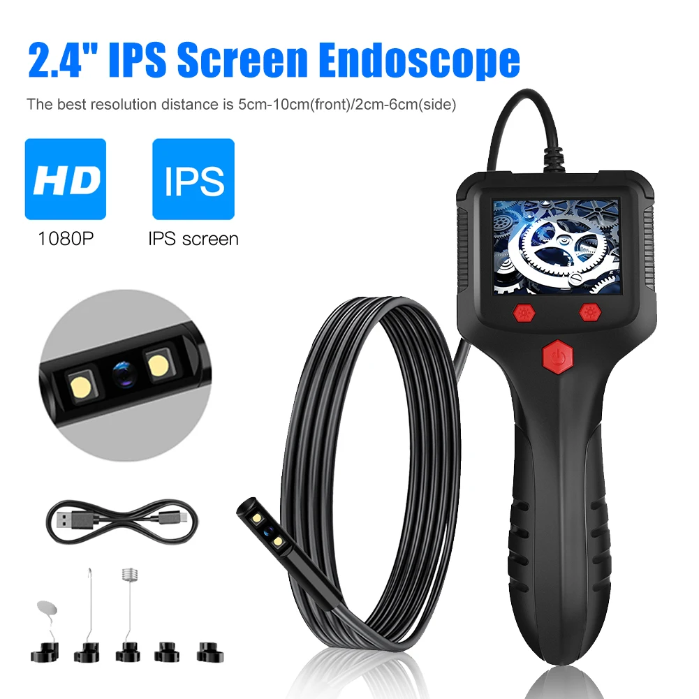 Купи 2.4" IPS Screen Endoscope 1080P HD Inspection Camera With Rigid Cable Handheld Waterproof Pipe Sewer Car Checking Endoscope за 1,297 рублей в магазине AliExpress