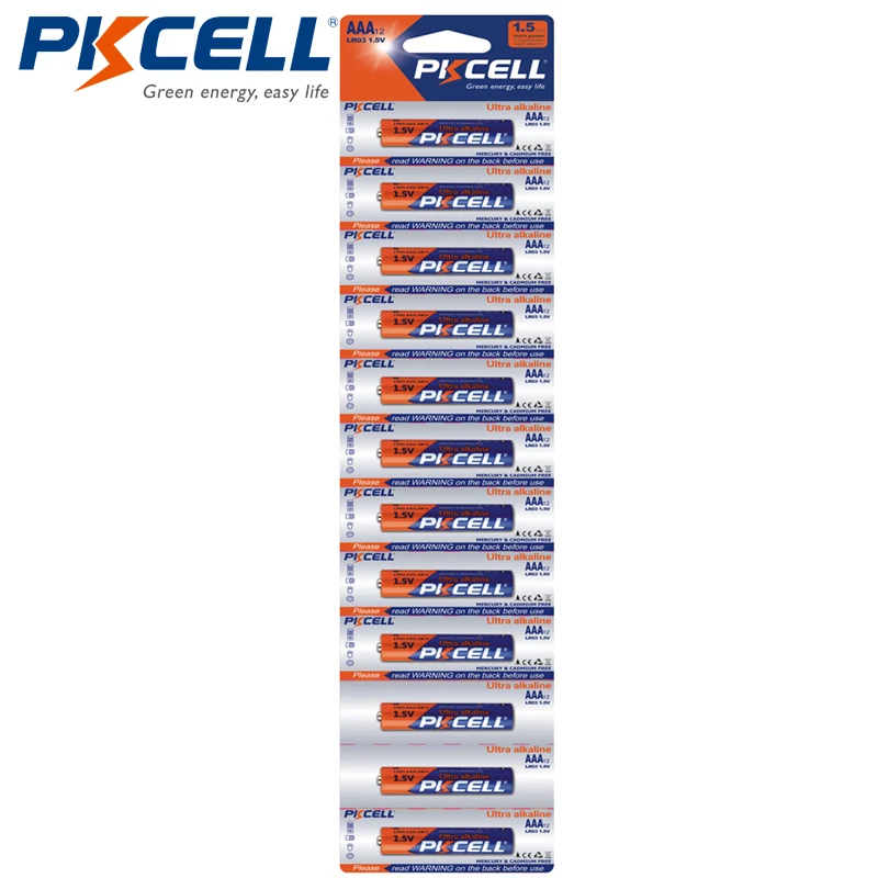 

12pcs/card PKCELL LR03 AAA Alkaline Batteries 1.5V Single Use Ultra Batteries For Electronic thermogun