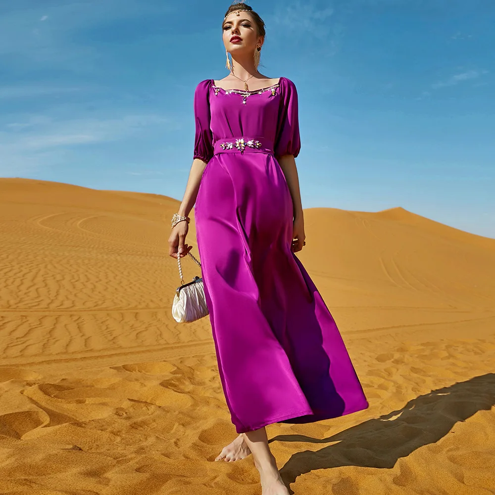 Diamond Evening Dresses Dubai Eid Hijab Abaya Jilbab Khimar Muslim Dress Abayas for Women Robe Femme Musulmane Islam Clothing