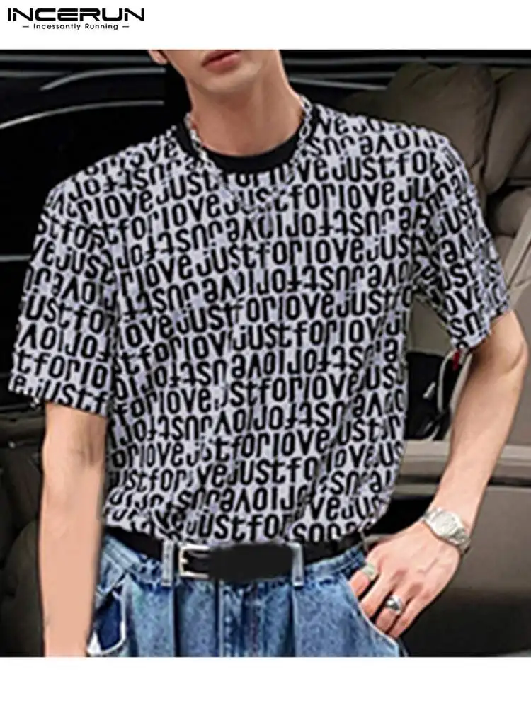 

Футболка INCERUN мужская с принтом, повседневная тенниска с круглым вырезом и короткими рукавами, модная майка для фитнеса и отдыха, уличная од...