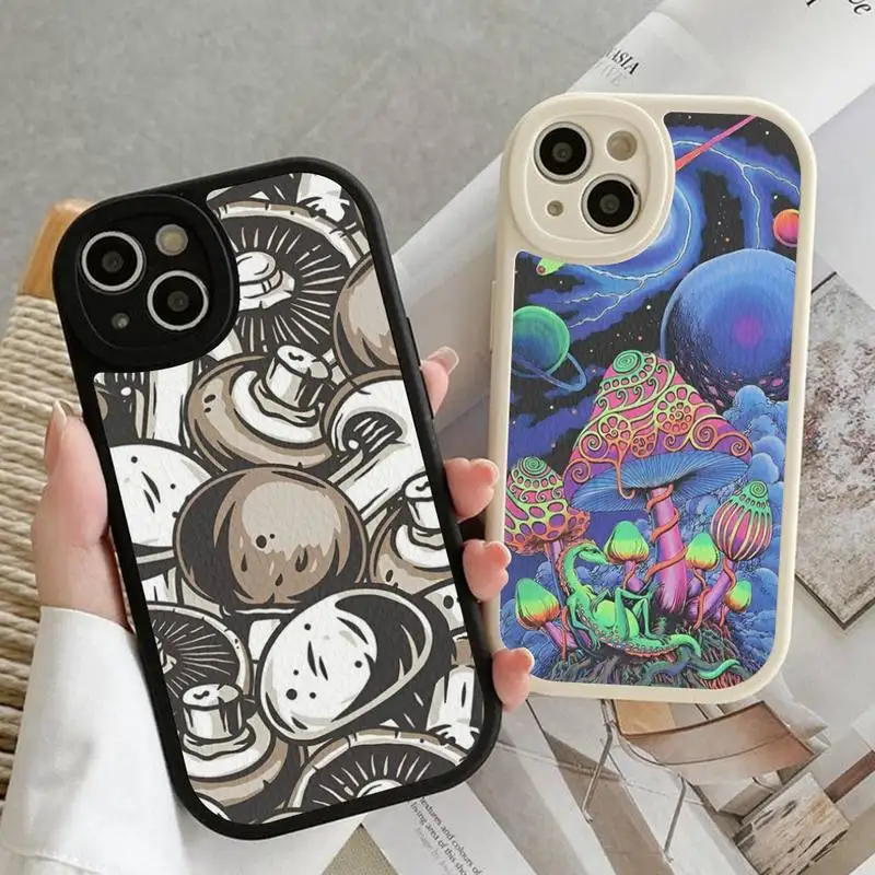 

Graffiti Line Mushroom Phone Case Hard Leather For iPhone 14 13 12 Mini 11 14 Pro Max Xs X Xr 7 8 Plus