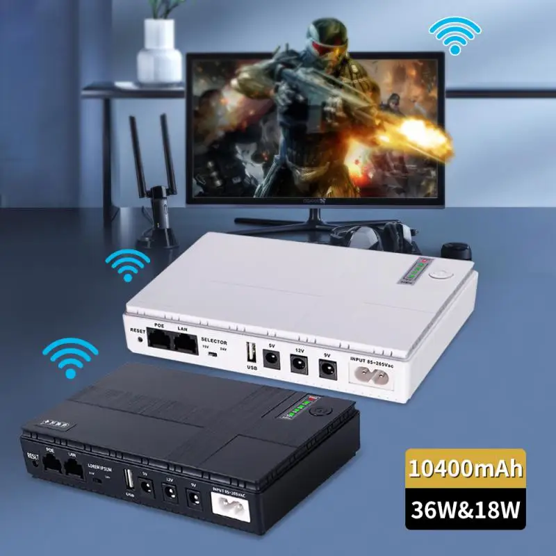 

10400mAh 36W/18W Large Capacity Mini Portable UPS Backup Power Adapter For WiFi Router Gigabit Dual-band Wi-Fi Travel Router EU