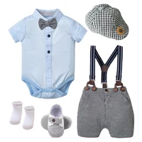Baby Boys Summer Boutique Clothing Set Newborn Gentleman Solid Cotton Romper With Shoes Hat 7 PCS Infant Birthday Party Costume