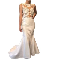 elegant white satin mermaid see through prom dress lace appliques sleeveless evening gowns vestidos de noivas sexy