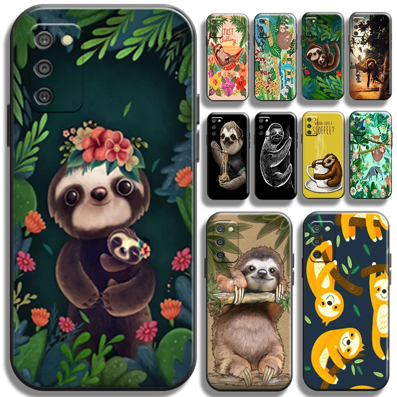 

Cute Cartoon Anime Sloth Phone Case For Samsung Galaxy A02 A02S Liquid Silicon Cover Funda Coque Back Full Protection Cases