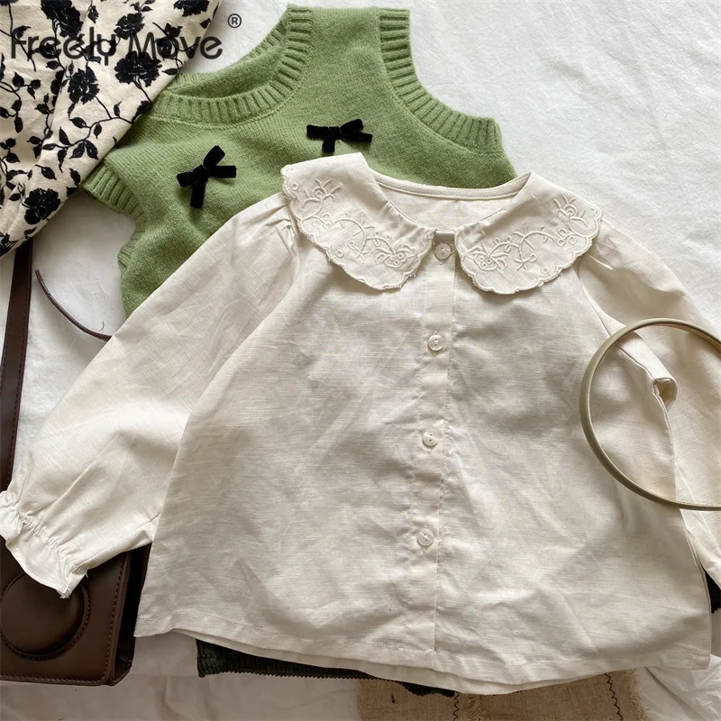 

Freely Move Kids Baby Girls Long Sleeve Embroidery Long Sleeve Shirt Tops Clothes 2022 Autumn Cotton Girls Blouse Toddler Shirts