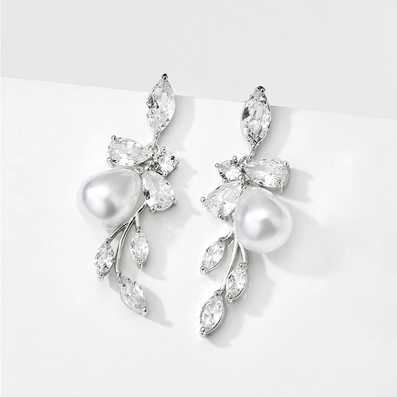 

2022 New Luxurious Waterdrop Cubic Zirconia Dangle Earrings for Women Elegant Pearl Earring Wedding Party Jewelry Gifts