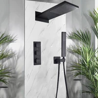 matte black thermostatic shower faucets set rain waterfall shower head with 3 way thermostatic mixer tap bath shower faucet