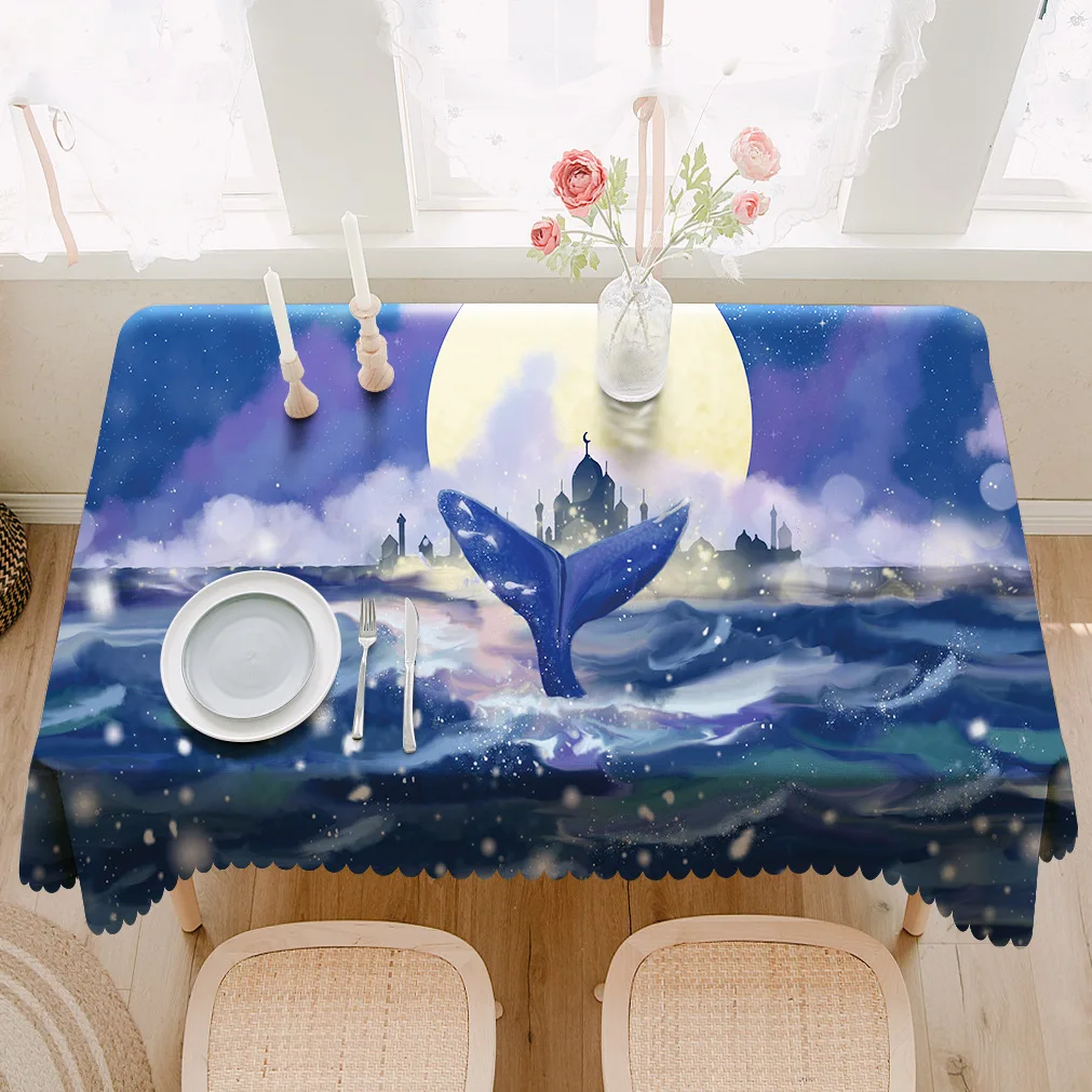 

Fantasy Whale Tablecloth Printing Rectangular Cute Girls Room Decoration Waterproof Tablecloth Wedding Decoration Table Cover