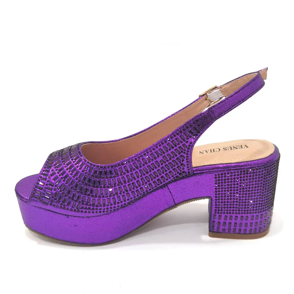 Venus Chan Latest Elegant Wedding Shoes for Women 2023 Platform High Heels Purple Full Drill Shoes With Matching Bag for Ladies