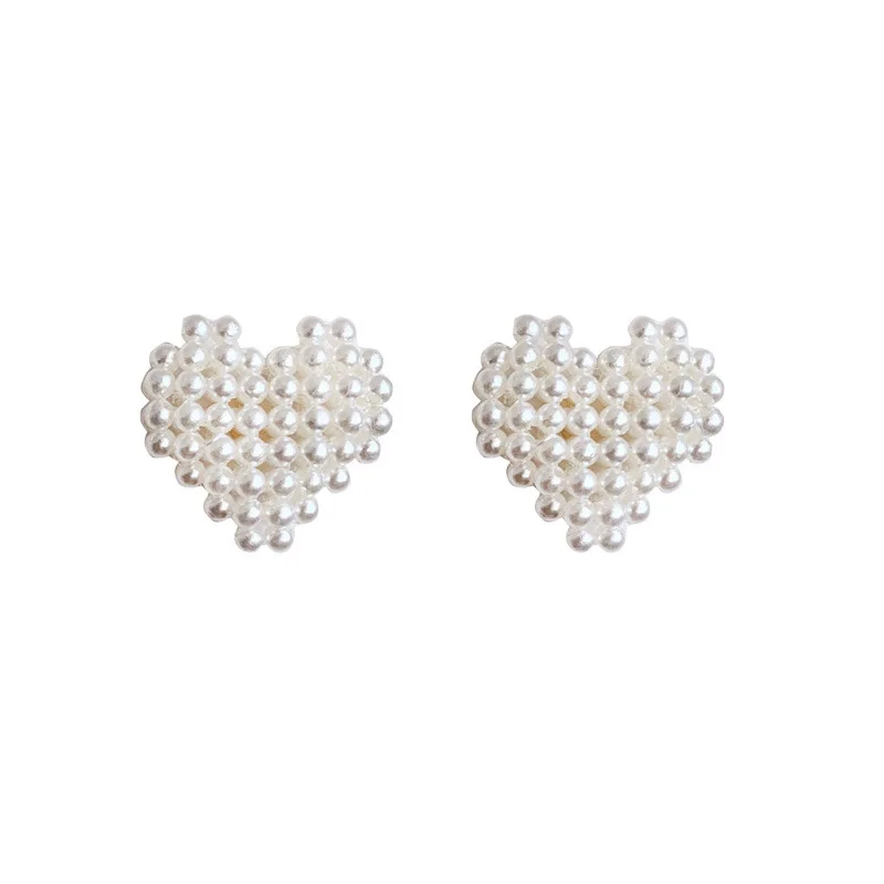 

Pearl Honeycomb Love Heart Earrings Zircon Lucky Love Heart Mother's Day Woman Girl Wedding Blessing Ear Studs Jewelry