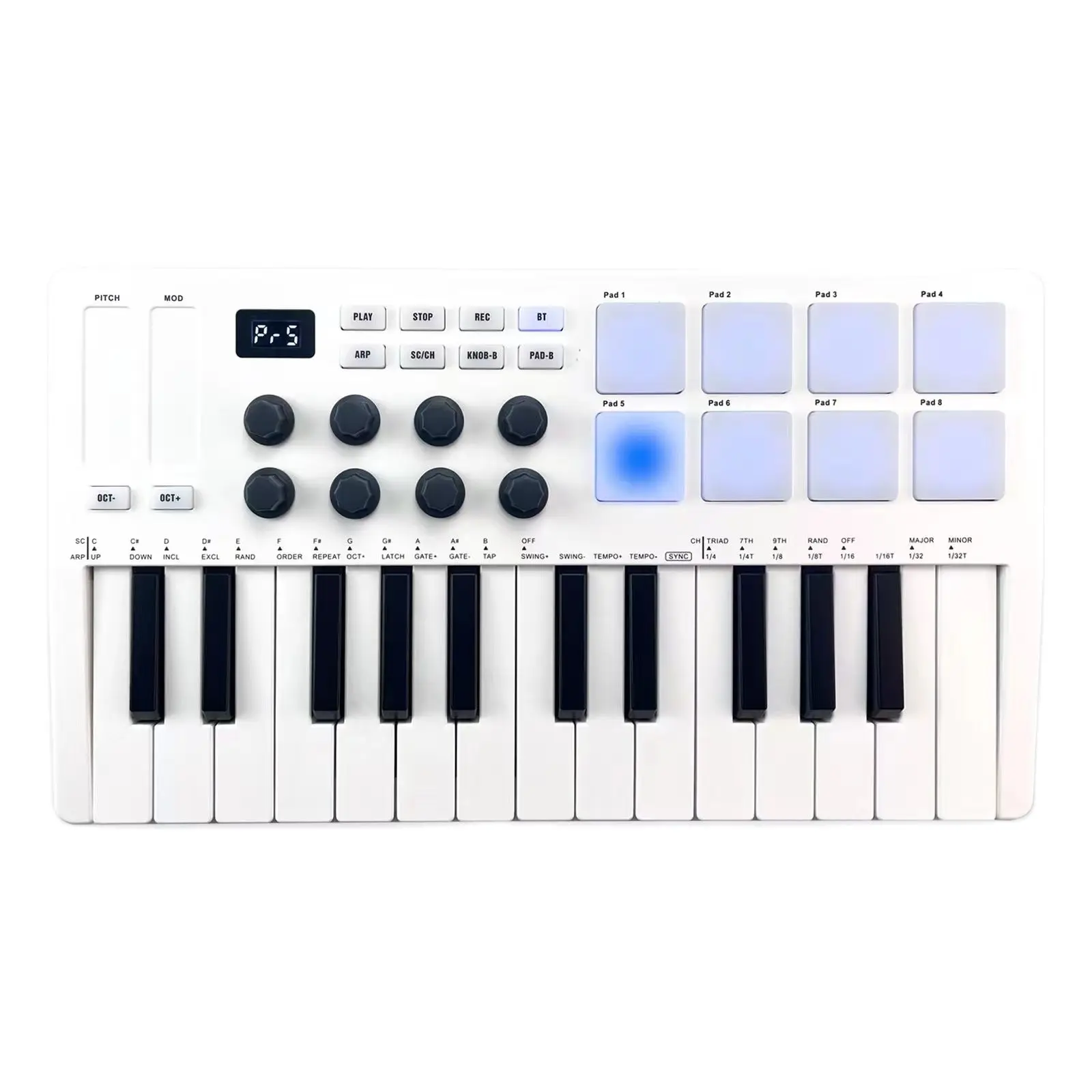 

M-Wave Mini Play-USB MIDI-контроллер с выходом подключения Bluetooth, 25 мини-клавиш, 8 RGB-колодок и 8 ручек