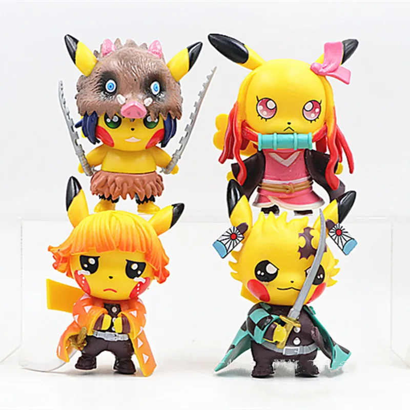 

4 kinds of toys and ornaments Pikachu of Pokem COS Ghost Killing Blade Hand made Kitchen Door Charcoal Zhilang Youdouzi Yizhizhu