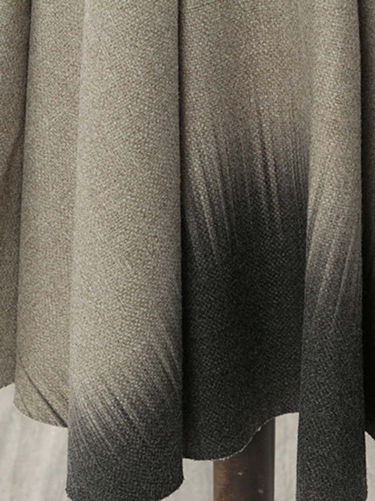 Женская шерстяная юбка-годе [EAM] серая элегантная с высокой талией и карманами