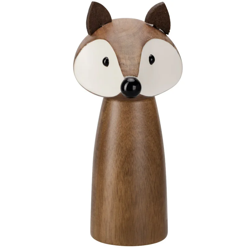 Cute Fox Black Pepper Grinder Kitchen Manual Grinder Freshly Ground Pepper Sea Salt Grinding Bottle Wood Seasoning Spices Jar