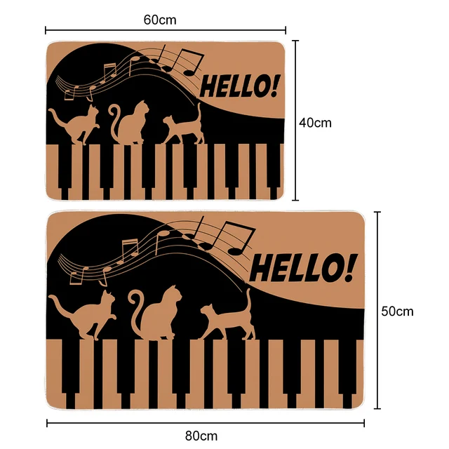 BlessLiving Hello Kawaii Cat Play Piano Pattern Small Carpet Simple Music Lovely Animal  Non-slip Area Rugs Kitchen Door Mats 3