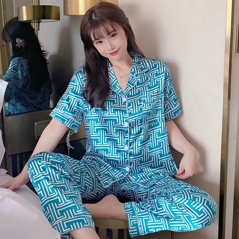 Summer Autumn Man Women Silk Pajamas Silk Plus Size Home Clothes Two-piece Suit Sexy Satin Pajamas Sleepwear