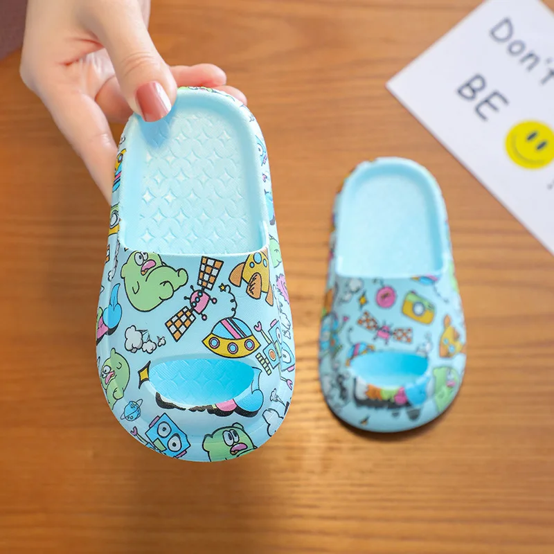

Kruleepo Children Cartoon Doodle Print PVC Slippers 2022 Summer Boys Girls Shit Feeling Bathroom Outdoor Antislip Sandals Shoes