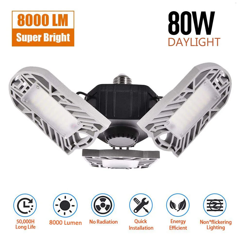 

60W E27 120LED Deformable Workshop Ceiling Lamp Folded Fan 3-blade Lighting Super Bright Garage Warehouse Lights 85V-265V
