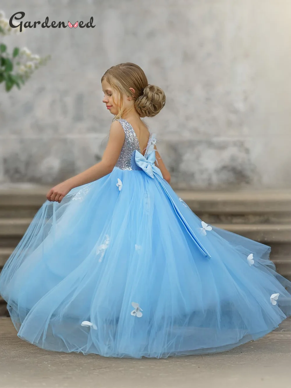 

Baby Blue Puffy Flower Girl Dresses Puffy Princess Dress Girl First Communion Dress A Line Birthday Party Dress for Girl