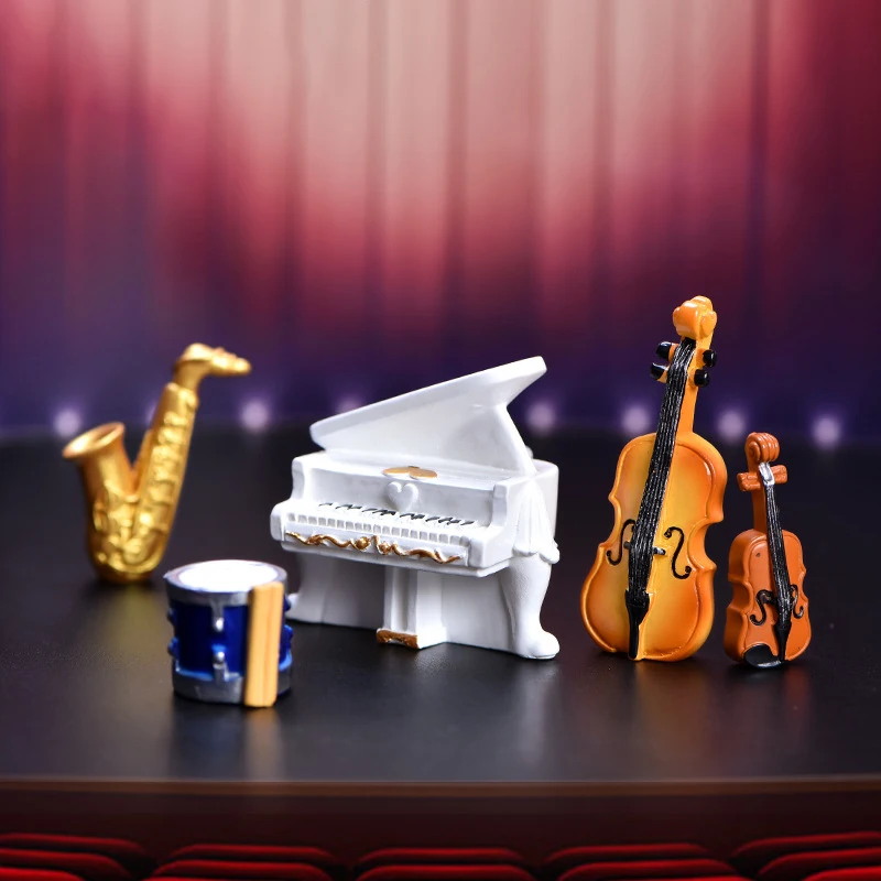 

Dollhouse Micro landscape Accessories Simulated Musical Instrument Model Miniature Retro Piano Guitar Creative Desktop Decor Toy