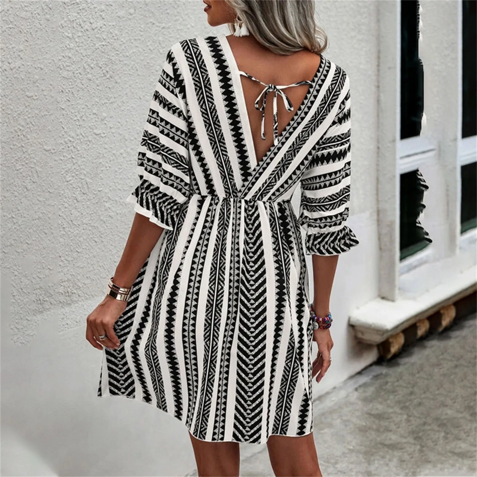 

Элегантные платья для женщин, вечерние женские повседневные платья с принтом в стиле бохо, платье с V-образным вырезом и рукавом до локтя, Си...