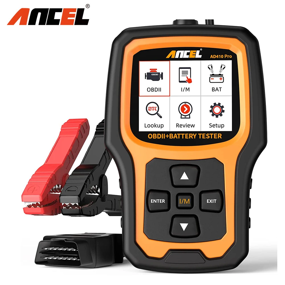 ANCEL AD410 PRO OBD2 Scanner with 6V 12V Auto Battery Tester Check Engine Light Code Cranking Charging System Analyzer Tool
