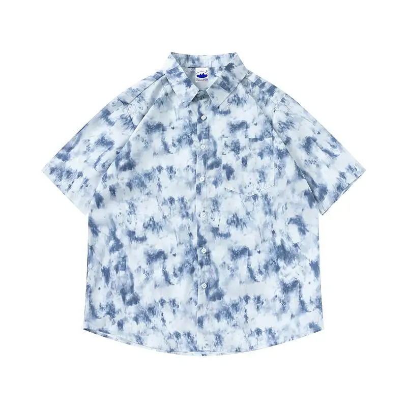 Tie-Dyed Short-Sleeved Shirt for Men and Women Summer Couple Clothes Fried Street Sweet Cool Style Shirt Coat Top for Men