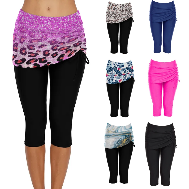 

Женские Капри с завышенной талией 2024, штаны для плавания, трико, спортивные Леггинсы для серфинга, купальник с защитой от солнца, шорты для детской доски