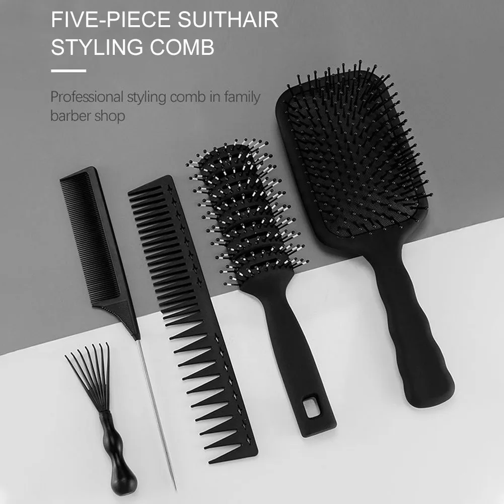 

5pcs Men Women Barber Tools Salon Hairdressing Shaping Portable Styling Comb Set Pintail Brush ABS Grooming Hair Cutting Home