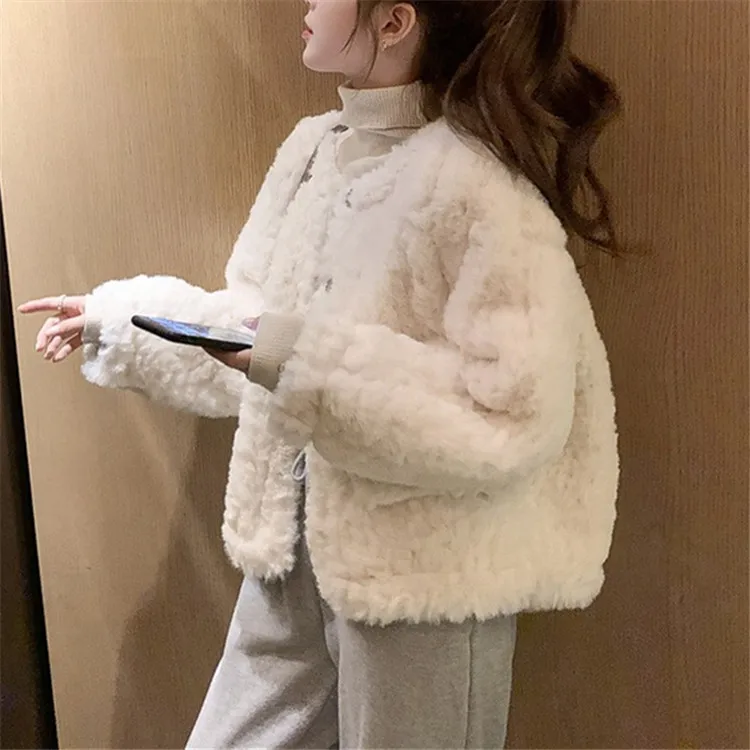 Solid Color Faux Fur Coat for Women's 2022 Autumn Winter Fashion Korean Loose Long Sleeve Overcoat Casual Short Jackets Clothing