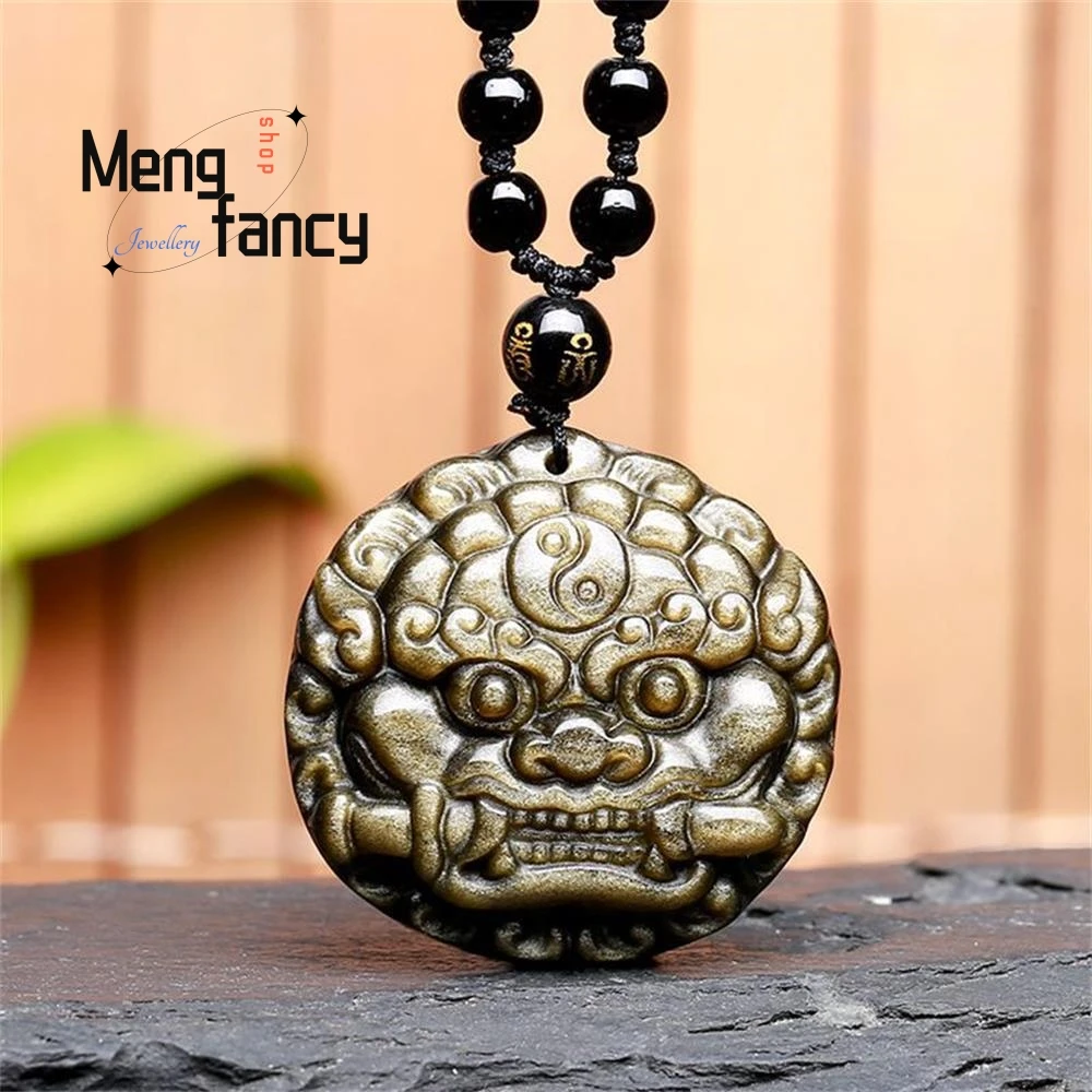 

Natural Rainbow-Eyed Obsidian Lucky Divine Beast Pendant Charms Fashion Jade Fine Jewelry Men Women Amulet Mascots Holiday Gifts