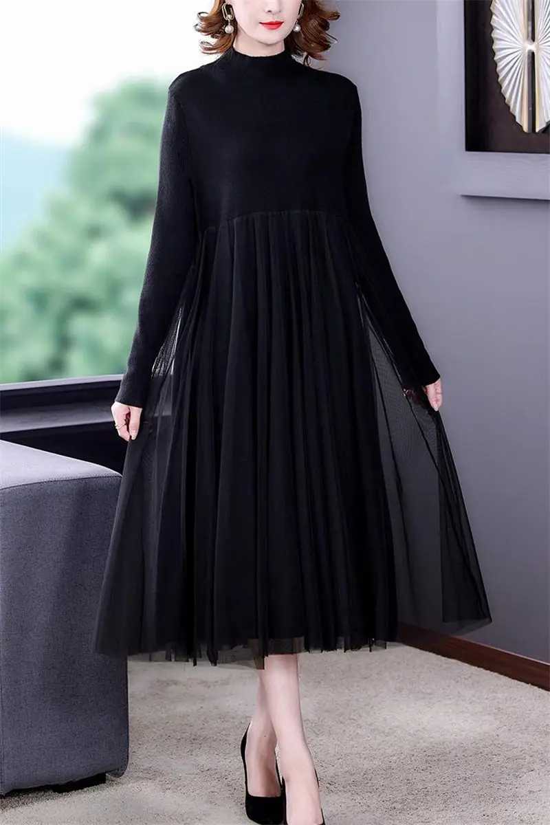 Женское трикотажное платье с длинным рукавом корейский свитер большого размера