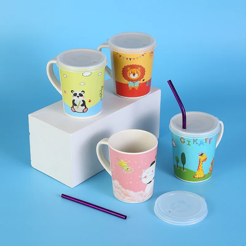 250ml Bamboo Cartoon pattern Drink Water Straw Bottle Cup Lids for Baby Kids Children Student Boy Girl Creative Gift Wholesale - купить по