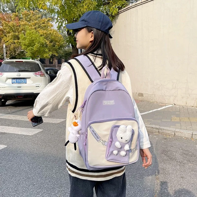 

Women Student Cute Bear Backpack Female College Bookbag Lady Travel Bagpack Ladies Schoolbag for Teenagers Girls Female Rucksack