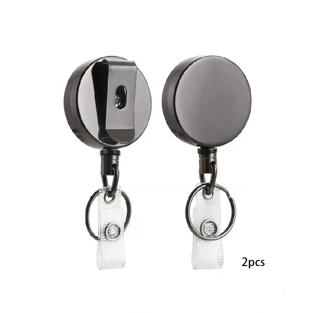 

2pcs Office Pull Key Ring Retractable Heavy Duty ID Lanyard Keychain Belt Recoil Metal Clip Badge Holder Reel Name Card