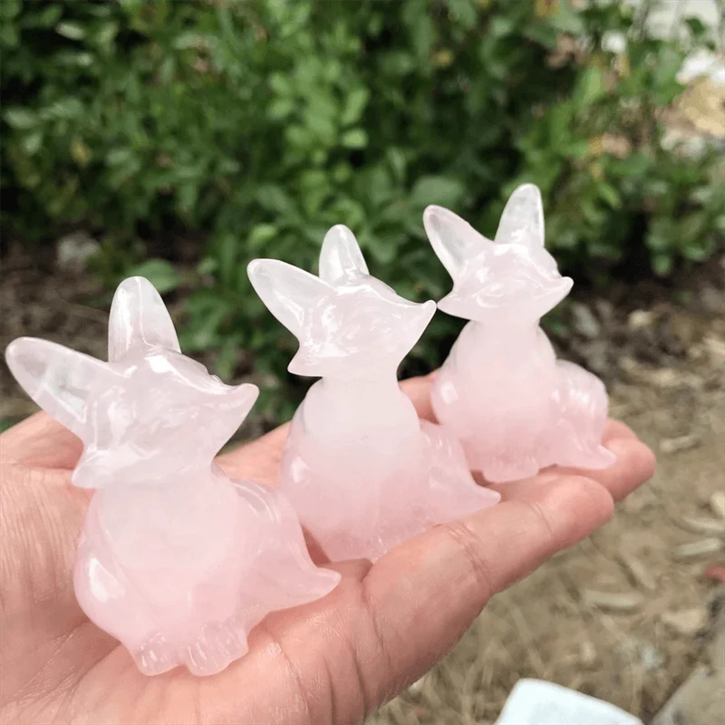 Натуральный розовый кварц резьба по лисице ландшафтный дизайн животных