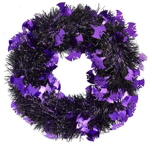 

Венок на Хэллоуин, праздничный фиолетовый дверной висячий венок с летучими мышами и страхом, атмосферное украшение на Хэллоуин, подвесной венок 12 дюймов