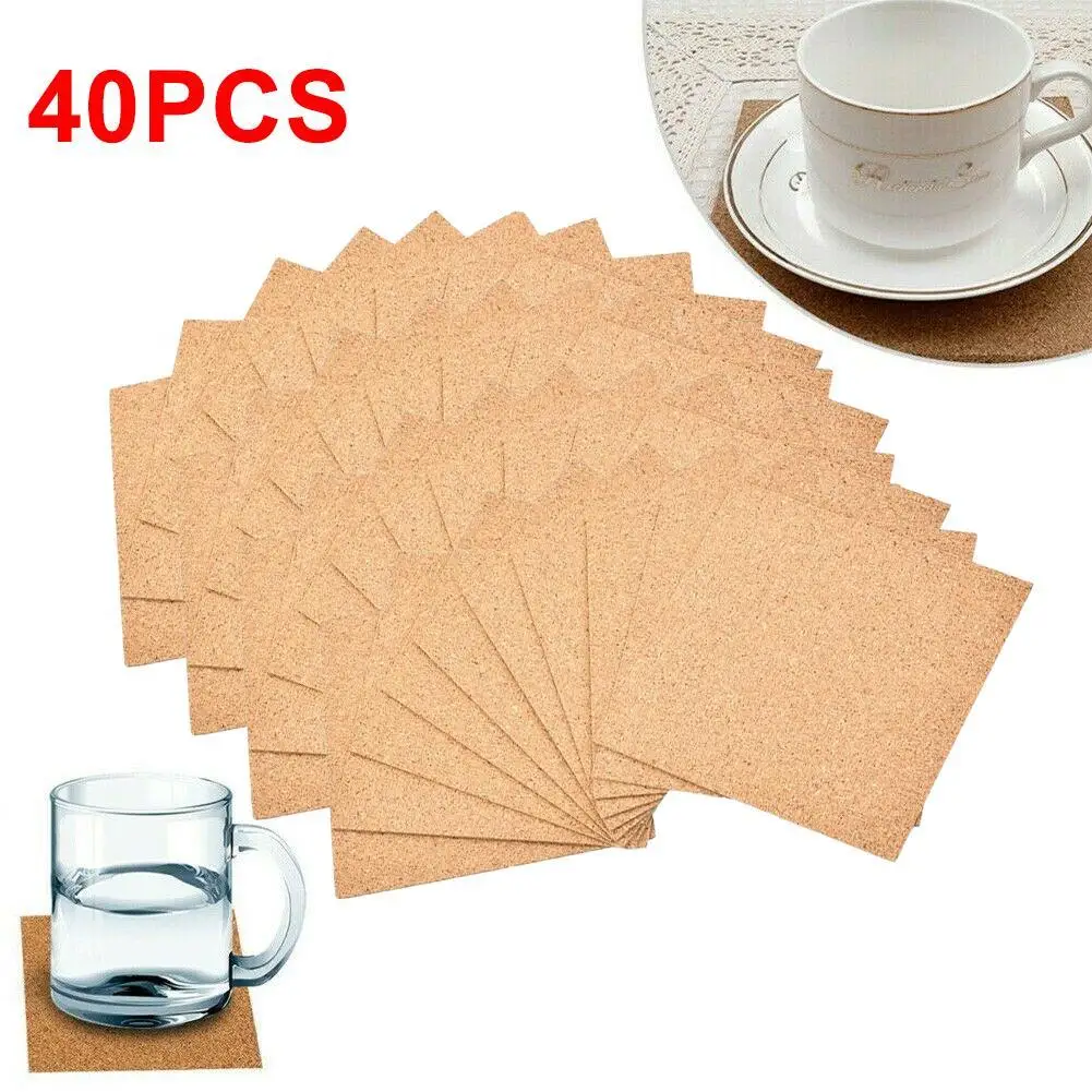 

40Pcs Cork Coasters Square Cork Mat Self Sticker DIY Backing Sheet For Home Bar For Coasters And DIY Crafts Supplies