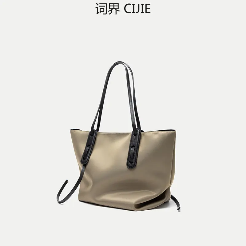 

CIJIE Female Large Capacity Shoulder Bag Fashion Nylon Canvas Bag Oxford Cloth with Leather Tote Bag Female