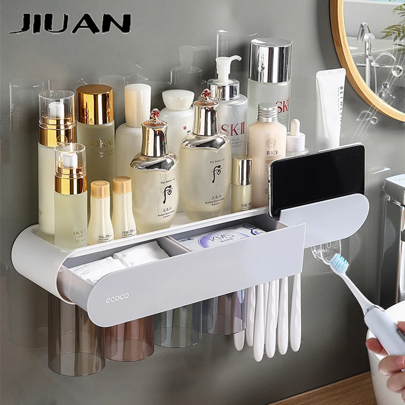 

Настенный держатель для зубных щеток JIUAN, автоматический диспенсер для зубной пасты, выжималка, органайзер, аксессуары для ванной комнаты