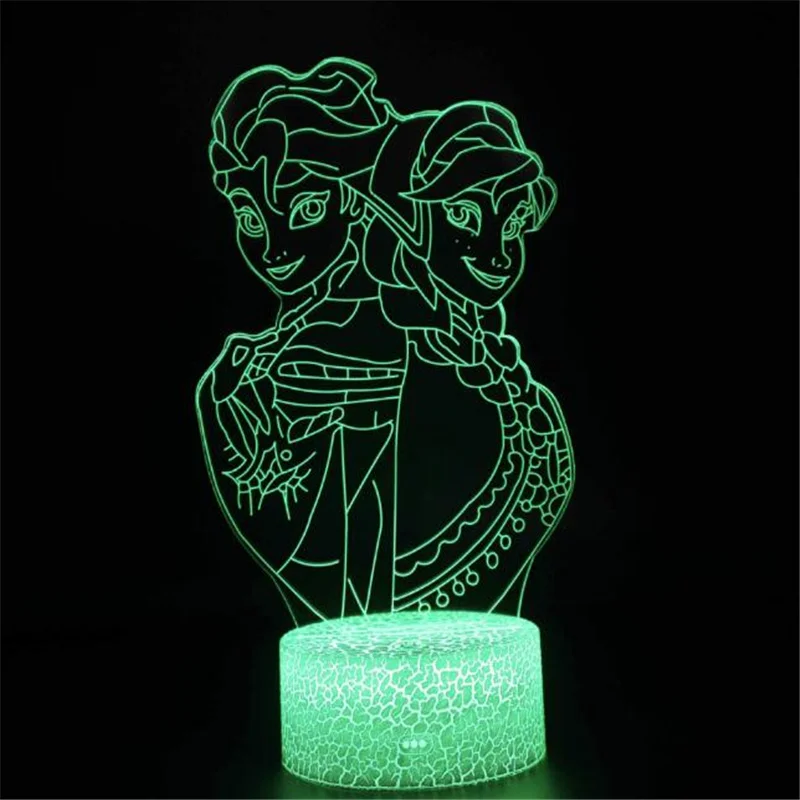 Disney Cartoon 3D Night Light Frozen Princess Acrylic LED Illusion Lamp For Children Bedroom Decortion Touch Table Lamp Kid Gift