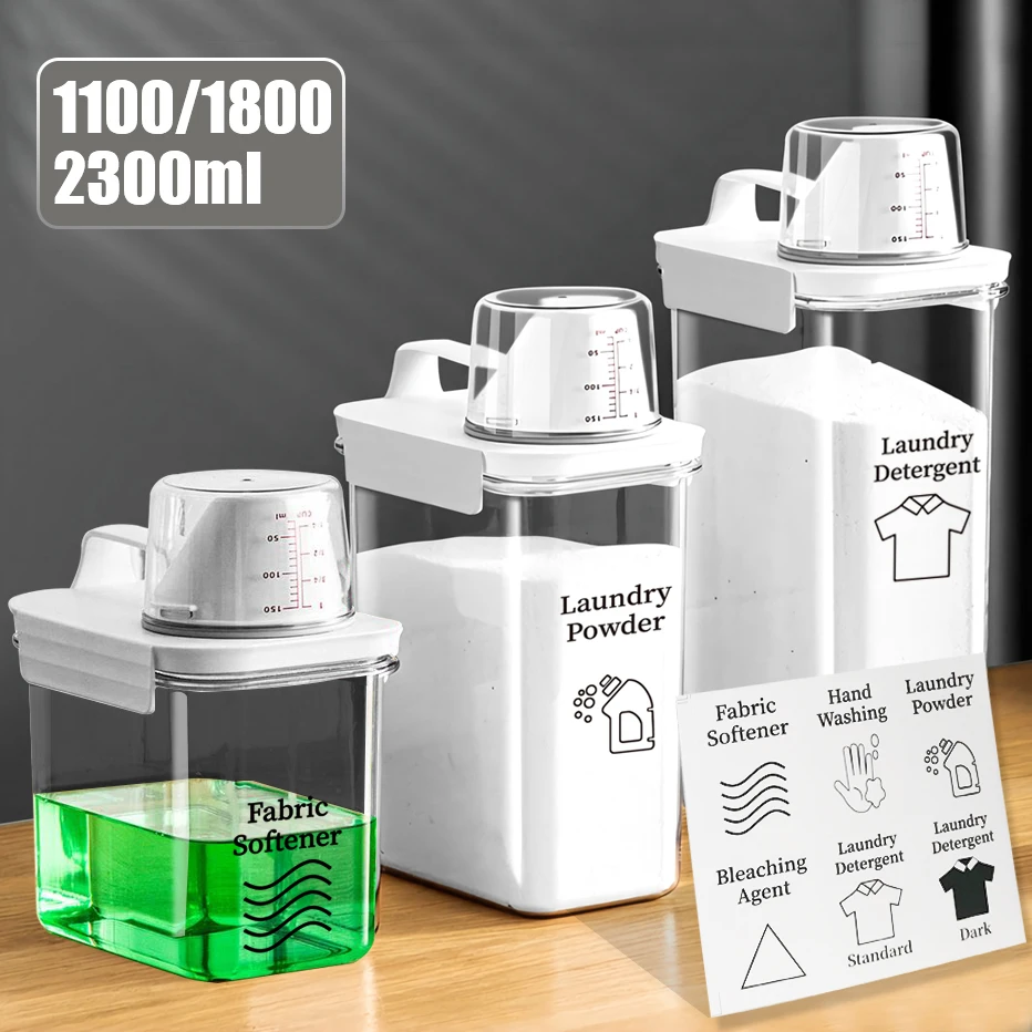 

With Dispenser Empty Powder Laundry Refillable Storage Labels Detergent Container Leak-proof Tank Softener Airtight For Bleach
