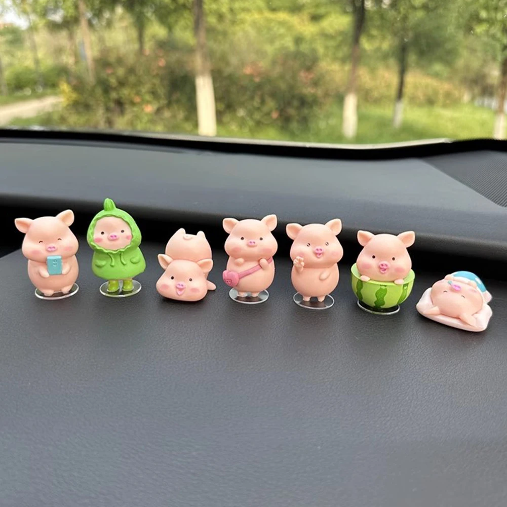 

7PCS Cute Cartoon Pig Car Decoration Creative Female Car Center Console Car Interior Dashboard Decoration Car Accessories