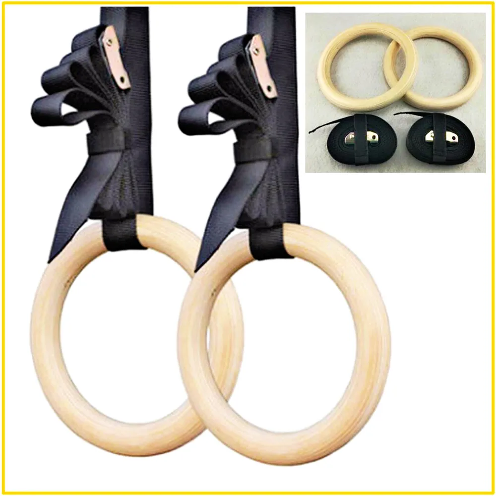 

FC 1 pair Wood 1.1Portable Gymnastics Rings for Muscle Building Fitness Gym Cross fit Strength Training Heavy Duty Quality