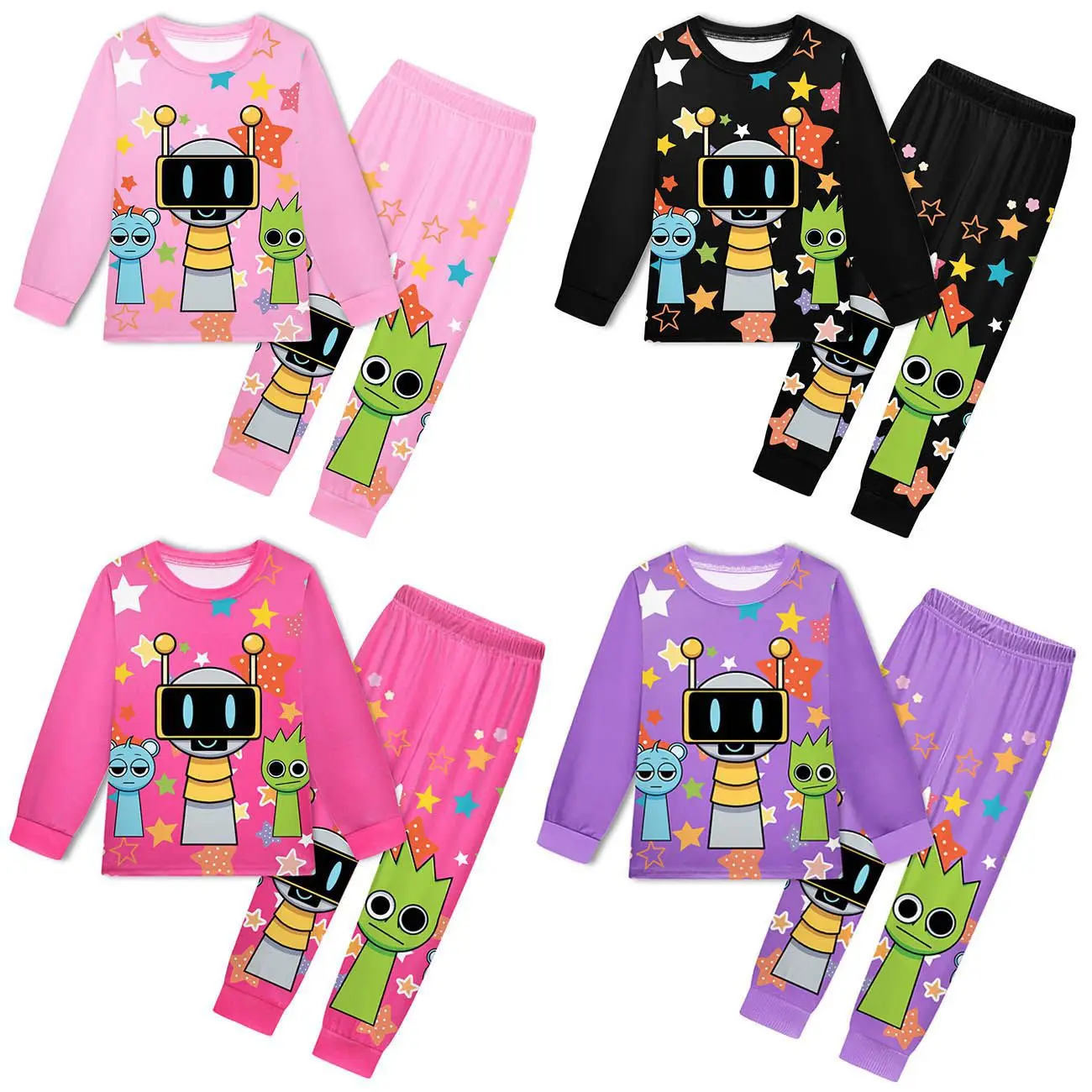 Sprunki Plush Clothes Fall Kids Game Incredibox Pajama Sets Baby Girls Long Sleeve Tops Pants 2pcs Set Teen Boys Daily Sleepwear