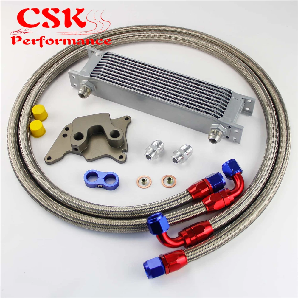 

10 Row 248mm AN10 British Oil Cooler Kit Fits For BMW Mini Cooper R56 Supercharger Black/Silver