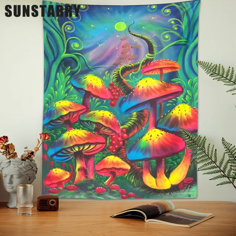 

Hippie Mushroom Tapestry 3d Print Psychedelic Background Cloth Illusory Art Colorful Art Tapiz Tapestry Home Art Deco Mural