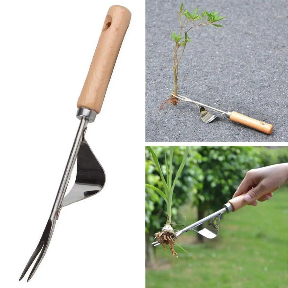 

Manual Weeder Fork Stainless Steel Hand Wood Handle Digging Puller Weeding Tool