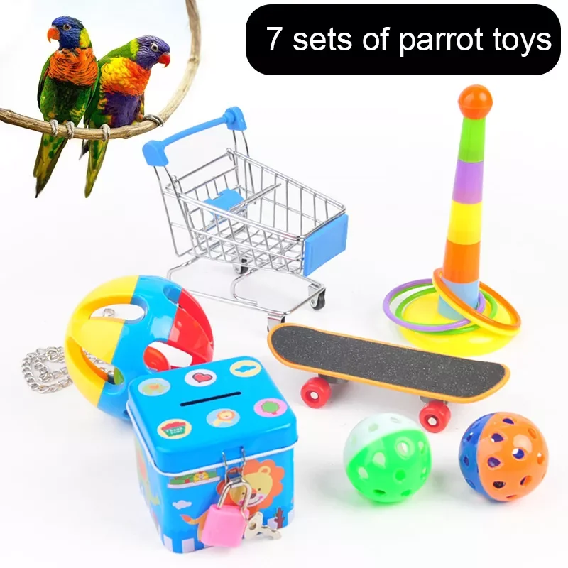 

Parrot Toys Bird Interactive Parrot Skateboard Cart Ball Puzzle Training Bird Toy Supplies Set Funny Bird Toy